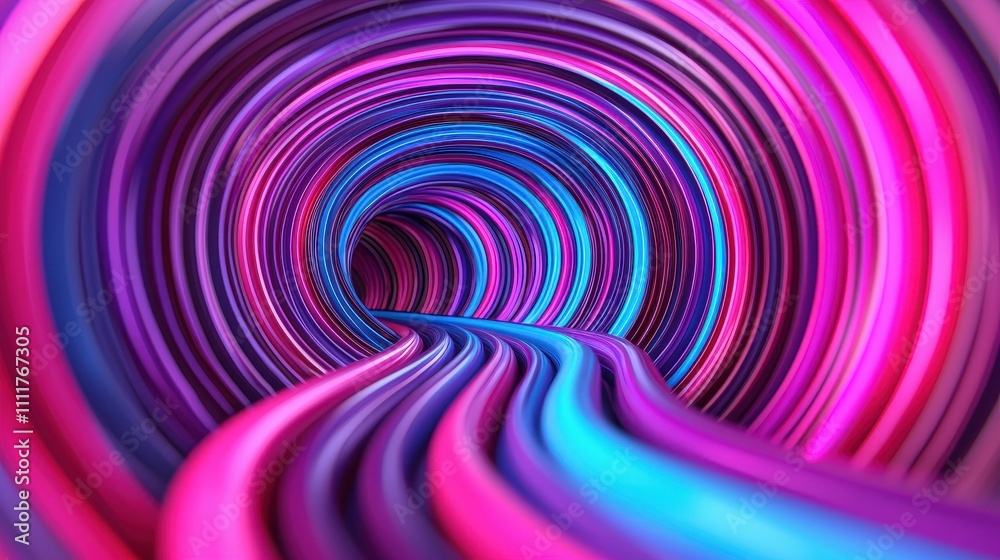 Fototapeta premium Abstract Tunnel of Colorful Swirling Lines with Vibrant Purple and Blue Shades
