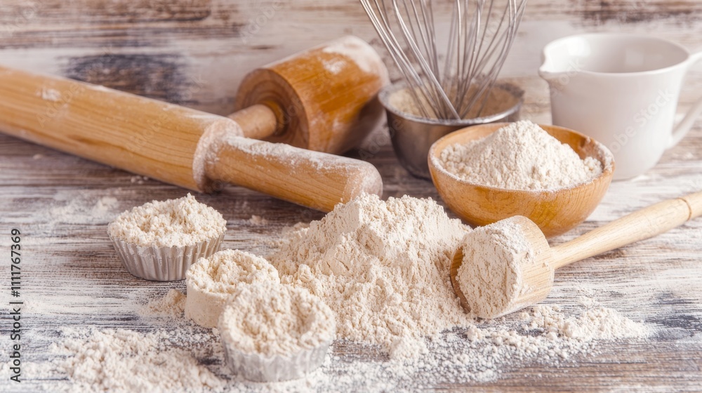 Various Flour Textures on a Rustic Surface Various Flour Textures on a Rustic Surface