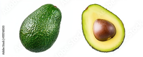 Fresh Avocado Whole and Sliced with Creamy Green Flesh and Pit