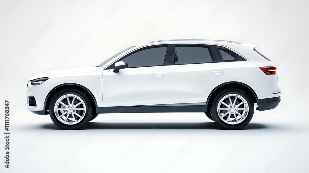 Modern white SUV featuring black roof rack and tinted windows, photorealistic style.
Modern white SUV featuring black roof rack and tinted windows, photorealistic style.