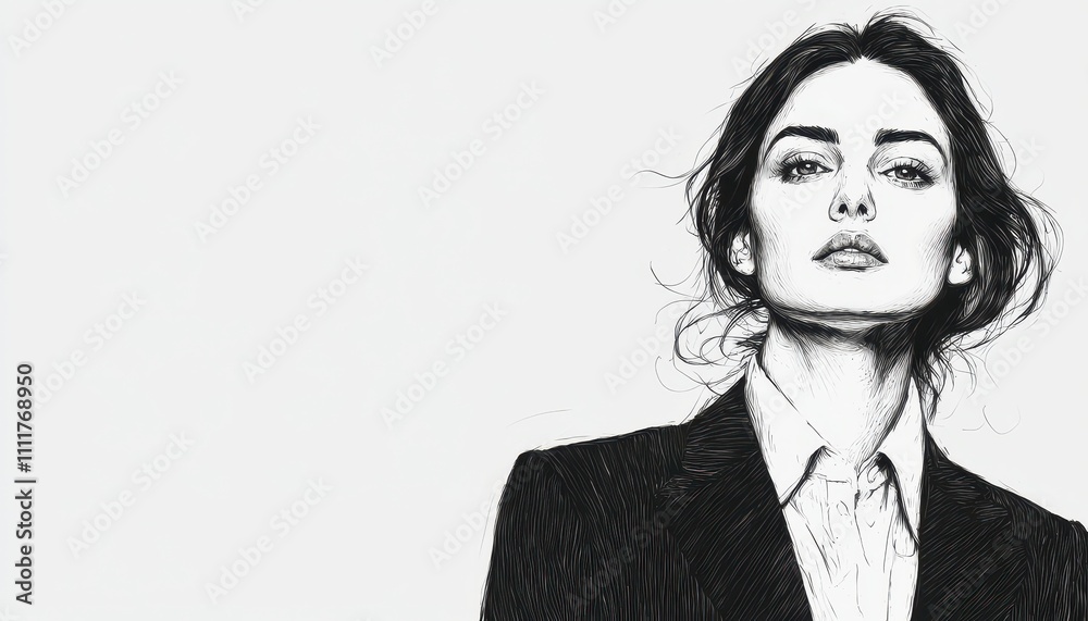 Elegant Young Woman with Strong Pose in Minimalist Outfit Design Elegant Young Woman with Strong Pose in Minimalist Outfit Design