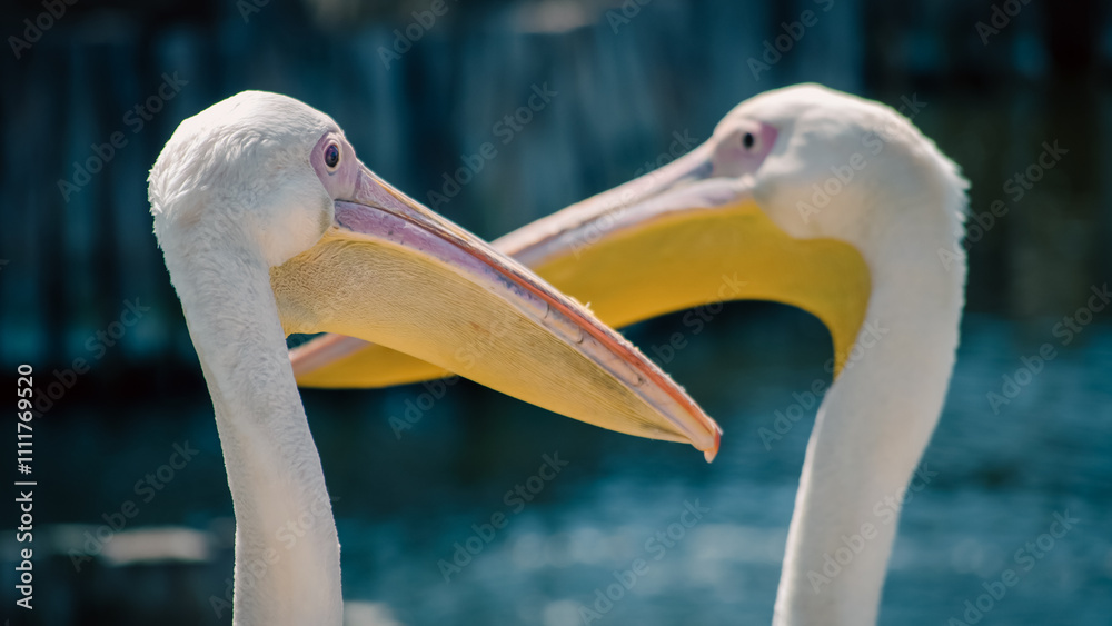 two large white pelicans on the lake two large white pelicans on the lake