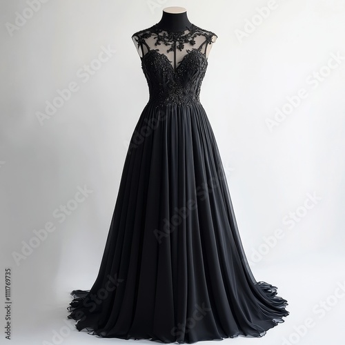 Wallpaper Mural Elegant Black Evening Gown with Lace Neckline and Flowing Skirt Torontodigital.ca