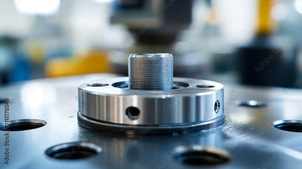 Close-Up of Precision Metal Component in Industrial Workshop Setting Close-Up of Precision Metal Component in Industrial Workshop Setting