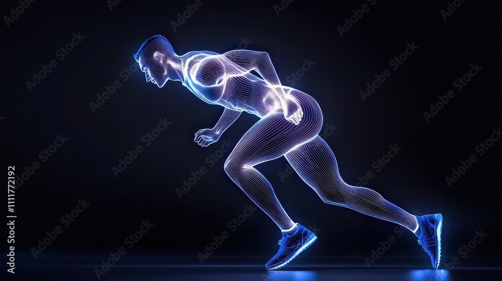 Abstract Running Athlete Cinematic Silhouette Glowing Energy Fitness Concept Abstract Running Athlete Cinematic Silhouette Glowing Energy Fitness Concept