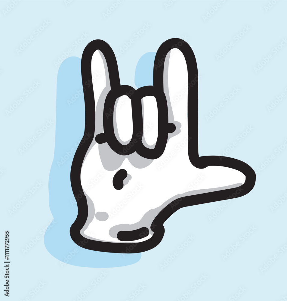 Obraz premium The Rock And Roll Hand Sign (the sign of the horns)hands sign icon cartoon symbol isolated on blue background