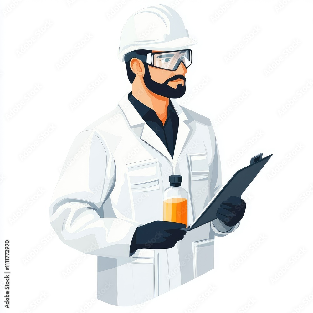 Scientist holding sample and clipboard. Scientist holding sample and clipboard.