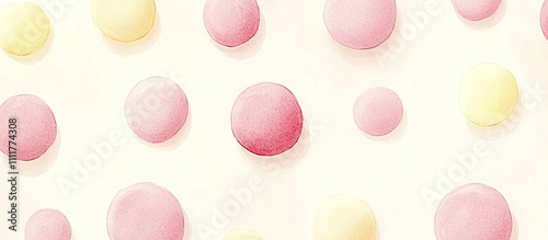 A pattern of soft pink and yellow circles on a light background, creating a playful design.