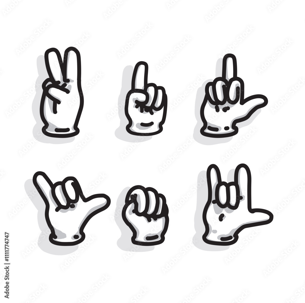 Fototapeta premium set different hand sign pointing navigating icon kids cartoon symbol isolated on blue background