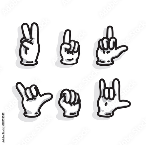 set different hand sign pointing navigating icon kids cartoon symbol isolated on blue background