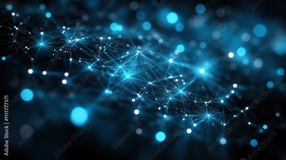 Fototapeta premium Abstract digital network with glowing nodes and connections.
