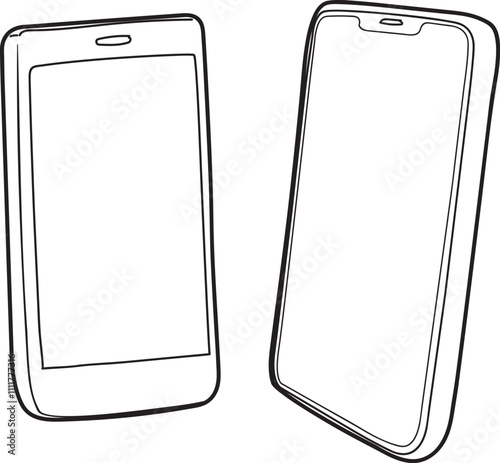 Smart Phone types mobile phone linear illustration on white background