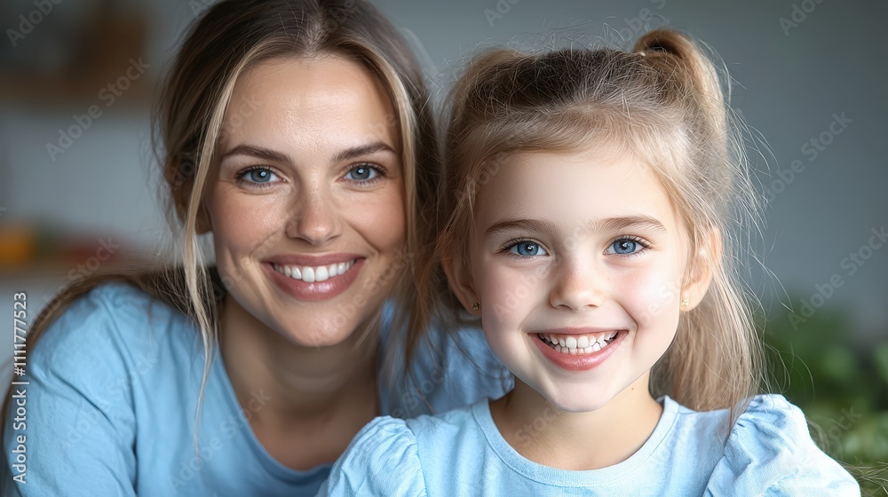 Happy Mother Daughter Portrait Smiling Kids Family Love Close Up Happy Mother Daughter Portrait Smiling Kids Family Love Close Up