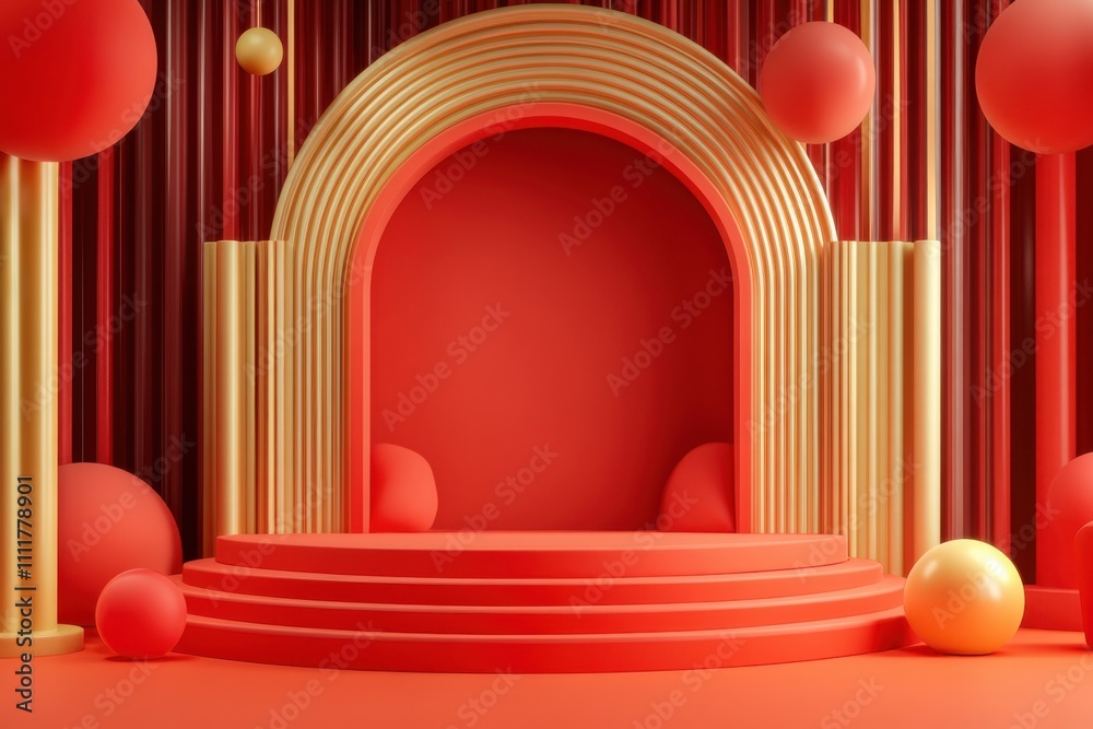 about 3D Podium Orange Background , Product Stand about 3D Podium Orange Background , Product Stand