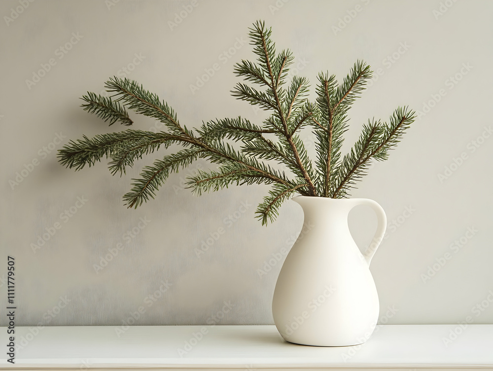 Obraz premium Elegant Spruce Branches in White Vase Illustration