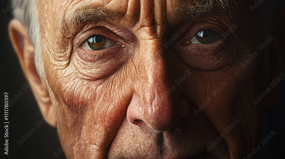 A close-up portrait of an elderly man's face. A close-up portrait of an elderly man's face.