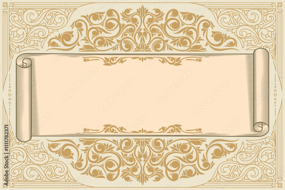 Decorative ornate retro floral blank scroll template