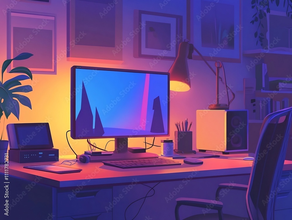 Cozy and Productive Home Office Space with Modern Decor and Technology Cozy and Productive Home Office Space with Modern Decor and Technology