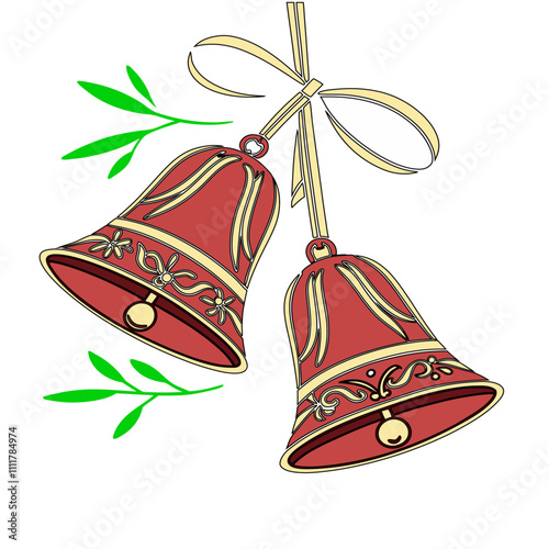 christmas bells with red ribbon