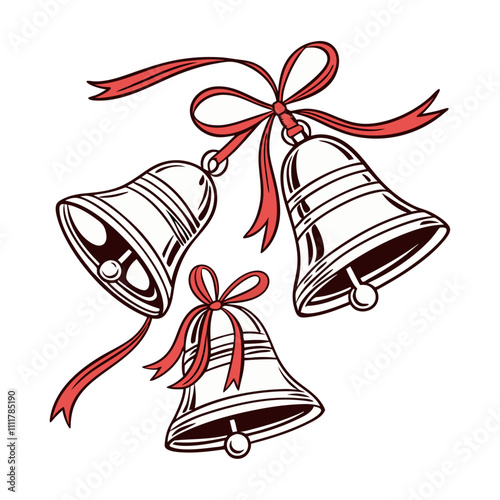 christmas bells with red ribbon