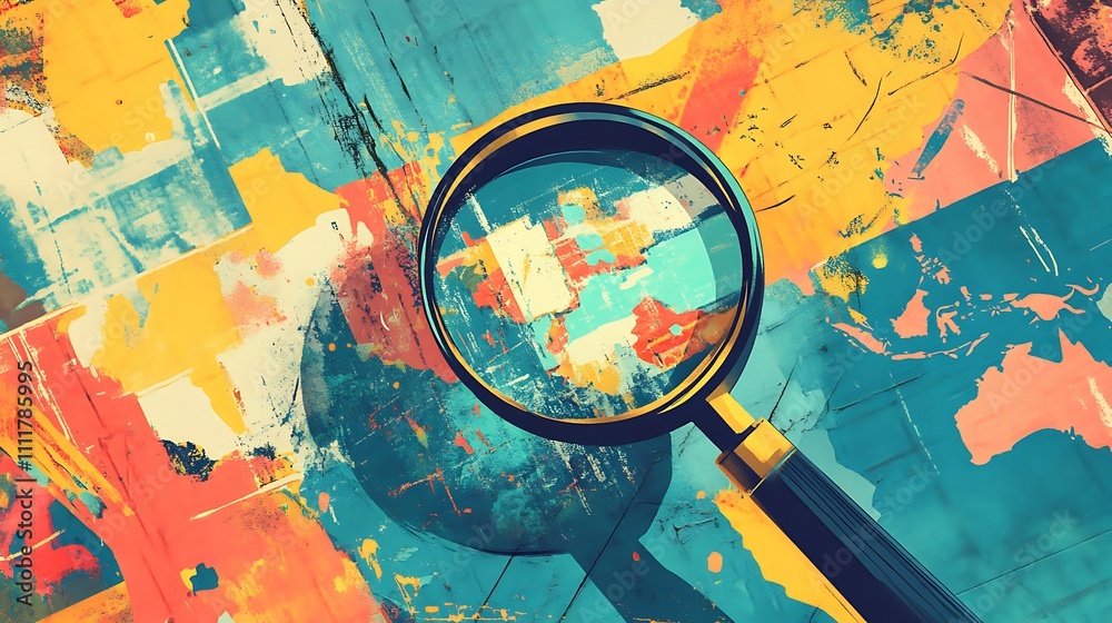 Abstract Art Magnifying Glass Over Colorful Paint