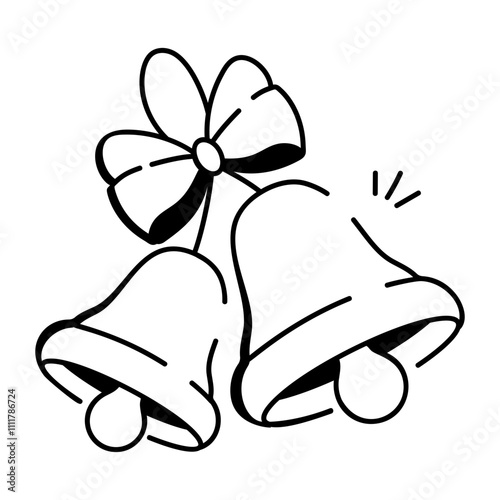 Doodle style icon of wedding bells with ribbon bow 

