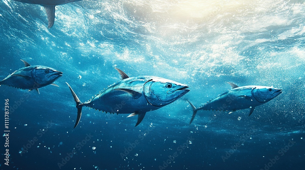 Fototapeta premium A school of tuna swimming in a tropical sea