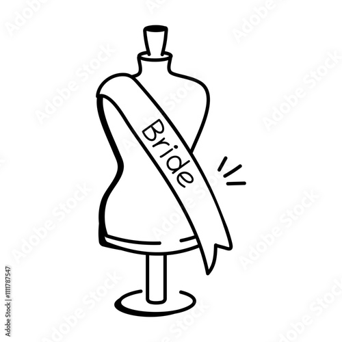 A hand drawn icon of bridal sash on a dummy 


