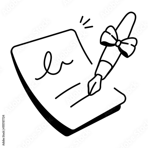 A doodle icon of wedding contract signature 

