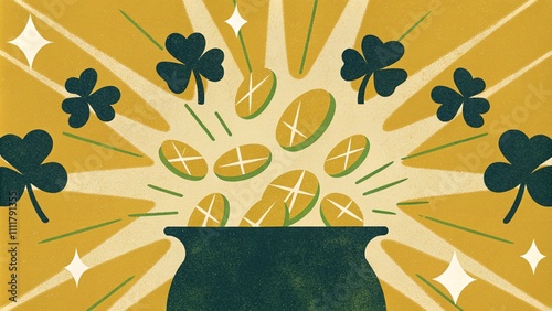 Lucky shamrocks and gold coins with glitter sparkle for st. patrick's day celebration theme