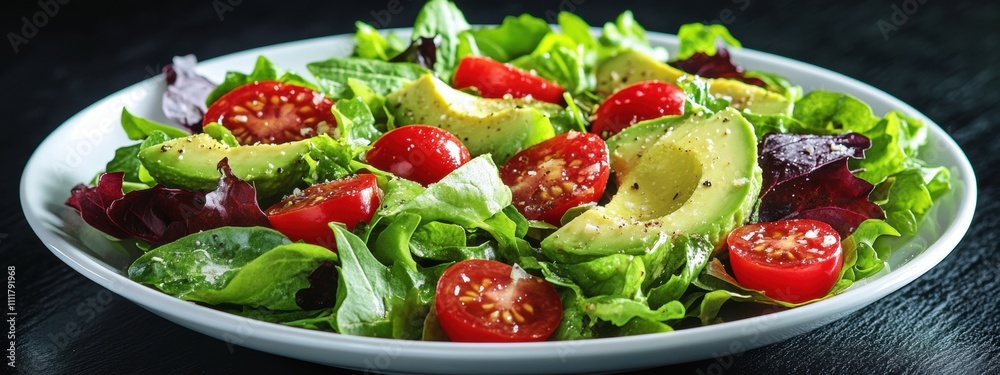 Vibrant salad with mixed greens, creamy avocado, juicy cherry tomatoes, perfect for a refreshing meal or side dish. Vibrant salad with mixed greens, creamy avocado, juicy cherry tomatoes, perfect for a refreshing meal or side dish.