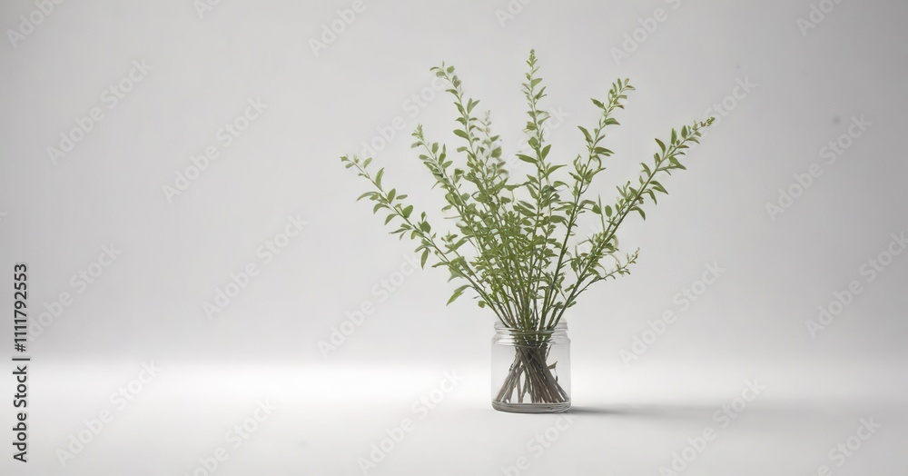 Obraz premium Low-growing wiry herb with slender stems and small green leaves on white background , leaves, background
