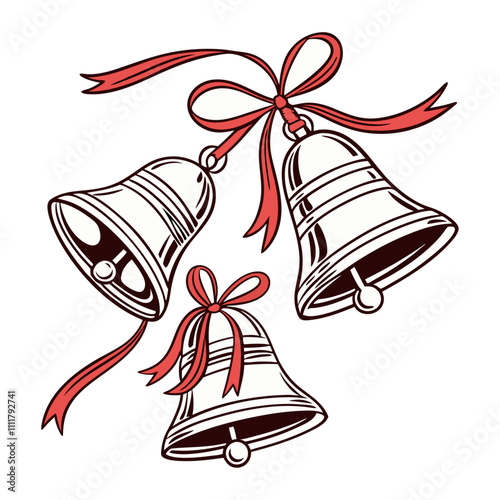 christmas bells with red ribbon