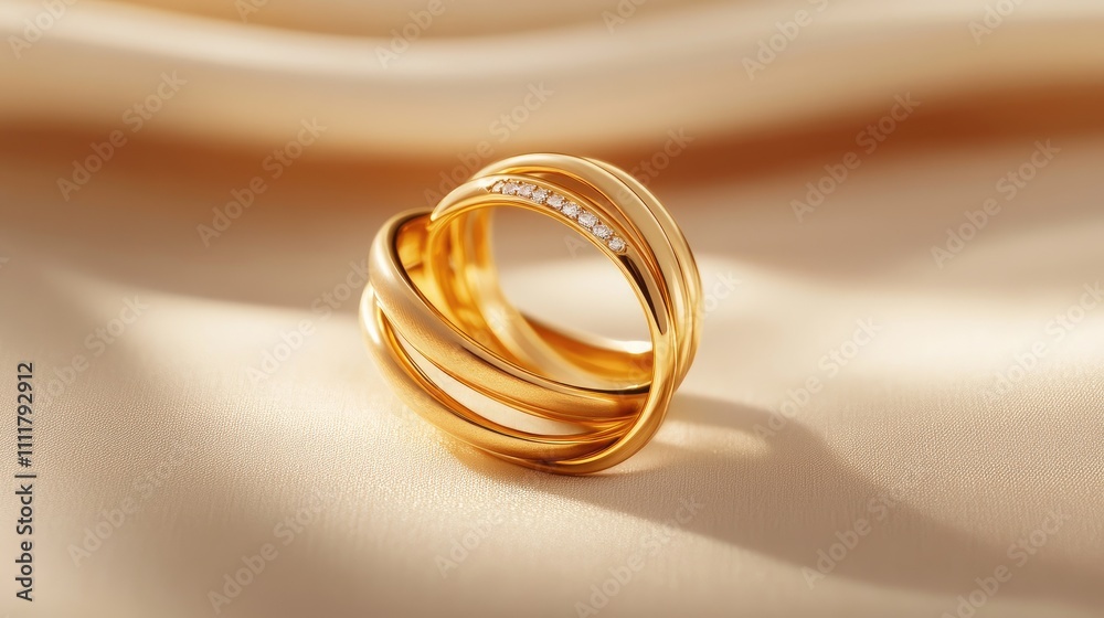 Close-up of golden wedding rings on a light beige background, radiating warmth and love. Close-up of golden wedding rings on a light beige background, radiating warmth and love.