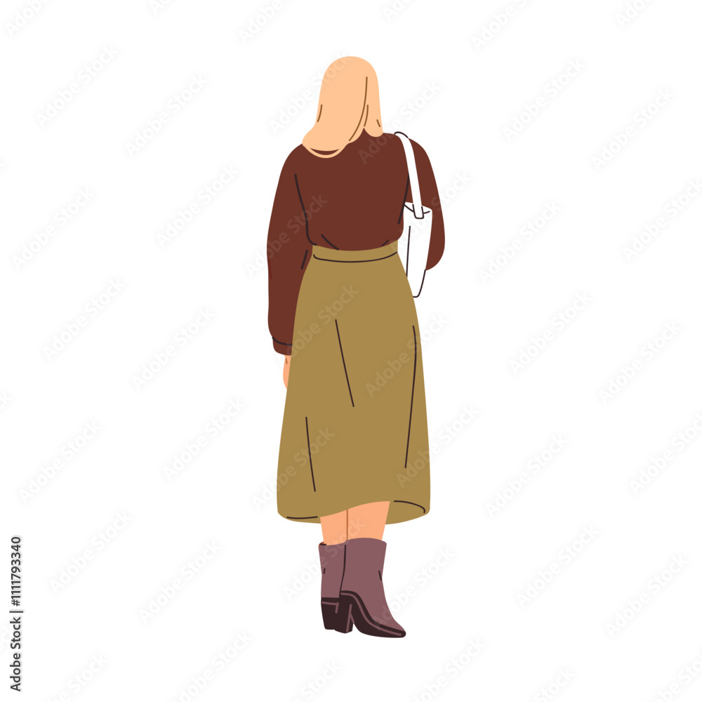 Wall Mural Woman walking away with tote bag, back rear view