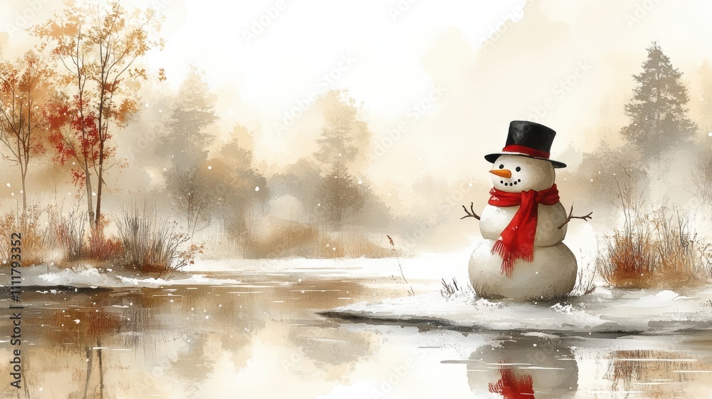 Fototapeta premium Charming Snowman with Scarf Isolated on White Background for Holiday