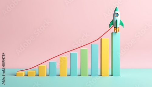 Growing Graph, Pastel Colored Growing Graph With rising rocket growth and profit in business photo