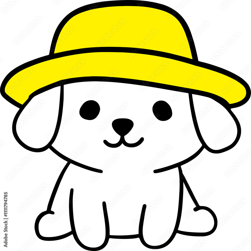 Fototapeta premium Adorable Cartoon Puppy Wearing Yellow Hat