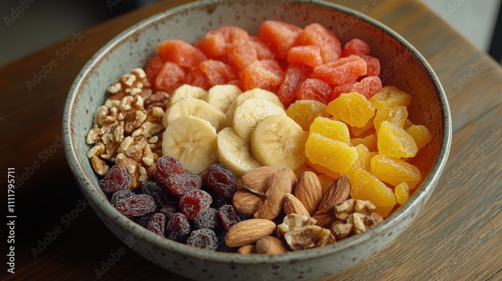 Nut and Dried Fruit Medley, a vibrant assortment of wholesome nuts and colorful dried fruits, beautifully arranged for a nutritious snack. Nut and Dried Fruit Medley, a vibrant assortment of wholesome nuts and colorful dried fruits, beautifully arranged for a nutritious snack.