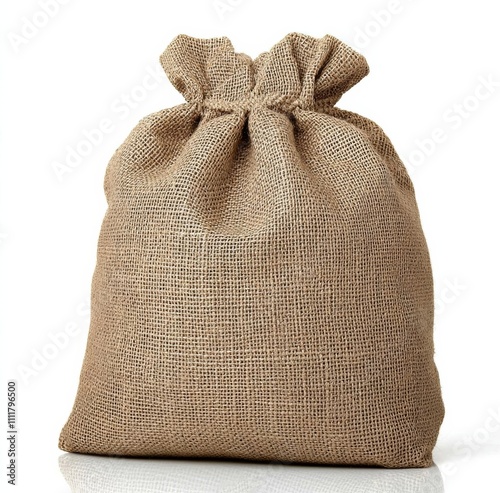 Empty burlap bag or sack to be filled in isolated on white background  , isolated on white background,  , copy space, copy space for text, photo