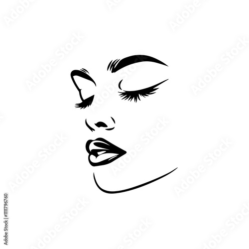 Black silhouette woman face icon vector,pretty girl logo, beauty portrait