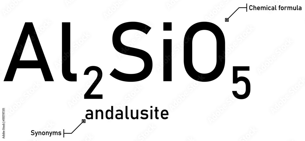 Obraz premium Andalusite chemical formula and synonyms with callout titles
