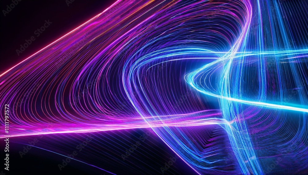 Abstract glowing neon lines on dark background