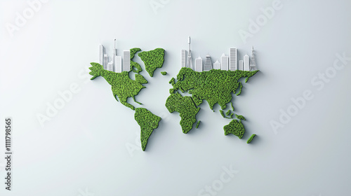 Green World Map with City S...