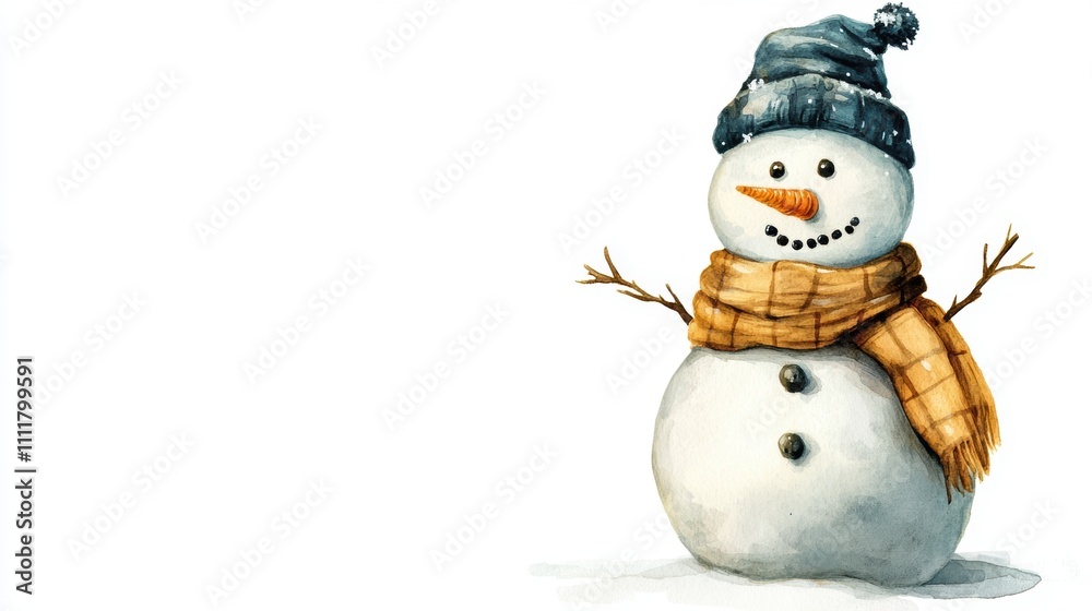 Charming Snowman with Scarf Isolated on White Background Charming Snowman with Scarf Isolated on White Background