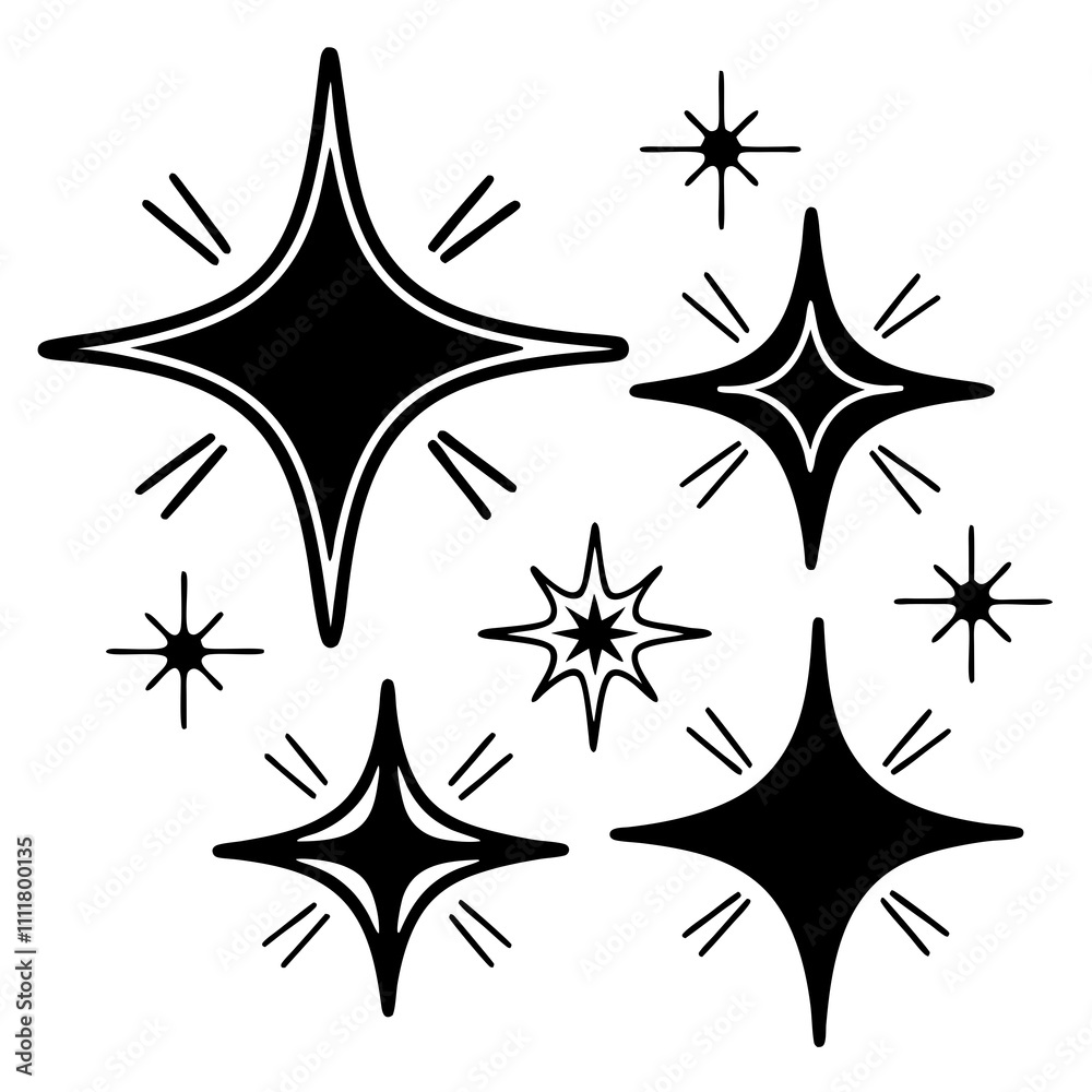 Minimalist Sparkle Icon Set – Black and White Starburst Design Minimalist Sparkle Icon Set – Black and White Starburst Design