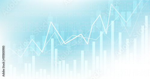 Abstract infographic visualization. Financial chart with uptrend line graphs and candlesticks. Futuristic network or business analytics. Graphic concept for your design.