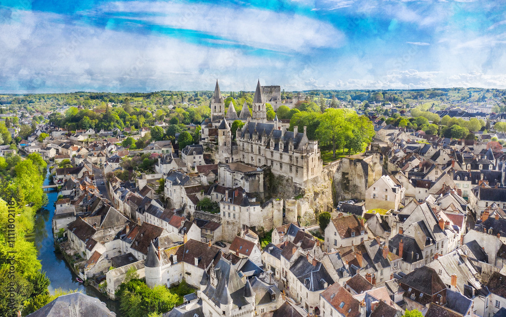 Behang Digital watercolor painting of, Le Mans, France