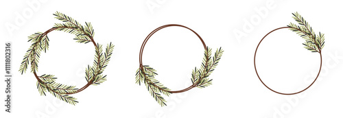 Round frame of green leaves. The design is suitable for invitations, cards, banners and other celebrations.