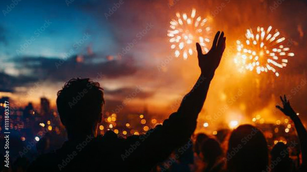 Group of friends celebrating with fireworks at night, joyful atmosphere Group of friends celebrating with fireworks at night, joyful atmosphere